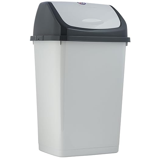 Superio Kitchen Trash Can 13 Gallon with Swing Lid Plastic Tall Garbage Can Outdoor and Indoor Large 52 Qt Recycle Bin and Waste Basket for Home Office Garage Patio Restaraunt (Smoke)