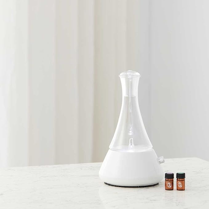Opulence - Nebulizing Diffuser for Essential Oil/Aromatherapy with White Ceramic Base and Touch Sensor Light Switch - Premium Home &amp Professional Use - No Heat No Water No Plastic …