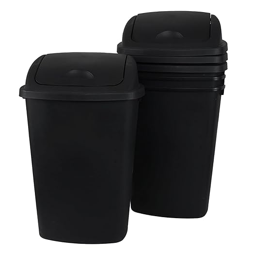 Yuright 4-Pack 13 Gallon Garbage Can with Swing Lid Plastic Kitchen Trash Can Black
