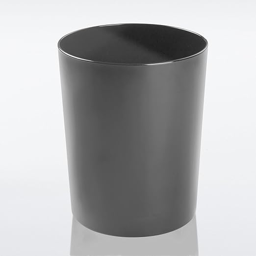 mDesign Round Metal Small 1.7 Gallon Recycle Trash Can Wastebasket Garbage Container Bin for Bathrooms Kitchen Bedroom Home Office - Durable Stainless Steel - Mirri Collection - Graphite Gray
