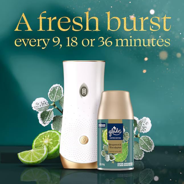 Glade Automatic Spray Refill 6 Pack Bergamot &amp Eucalyptus Scent Home Fragrance Refill Can 6.2 oz