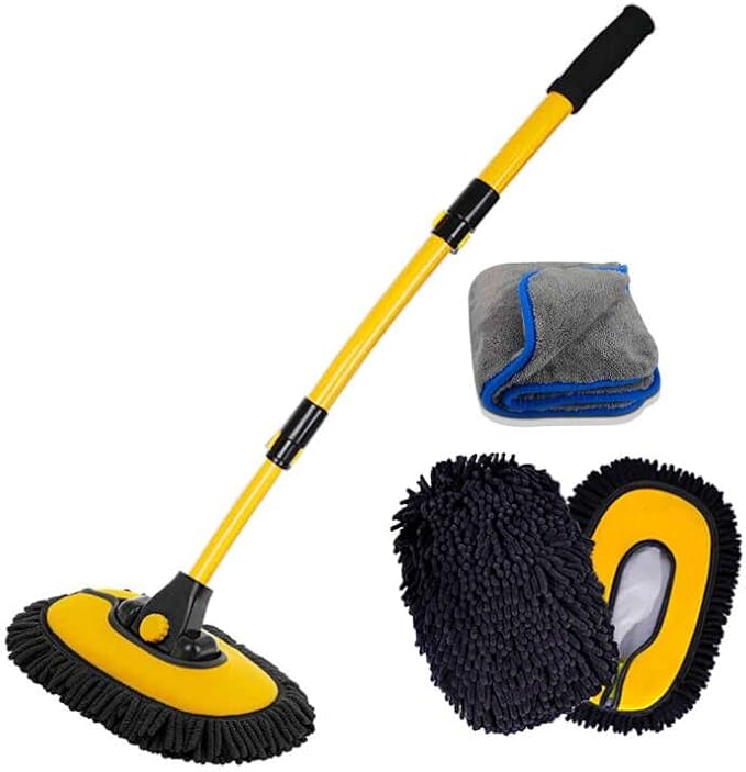 Car Wash Brush with Long Handle Microfiber Towels Car Wash Kit Cleaning Supplies Car Wash Mop Mitt with 2 Replacement Head  Extension Pole Car Brush Cleaning Kit for Cars Trucks