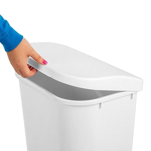 Sterilite 11.3 Gallon D Shape Flat Side Lift Top Lid Wastebasket Trash Can for Kitchen Home Office and Garage or Workspace White (24 Pack)