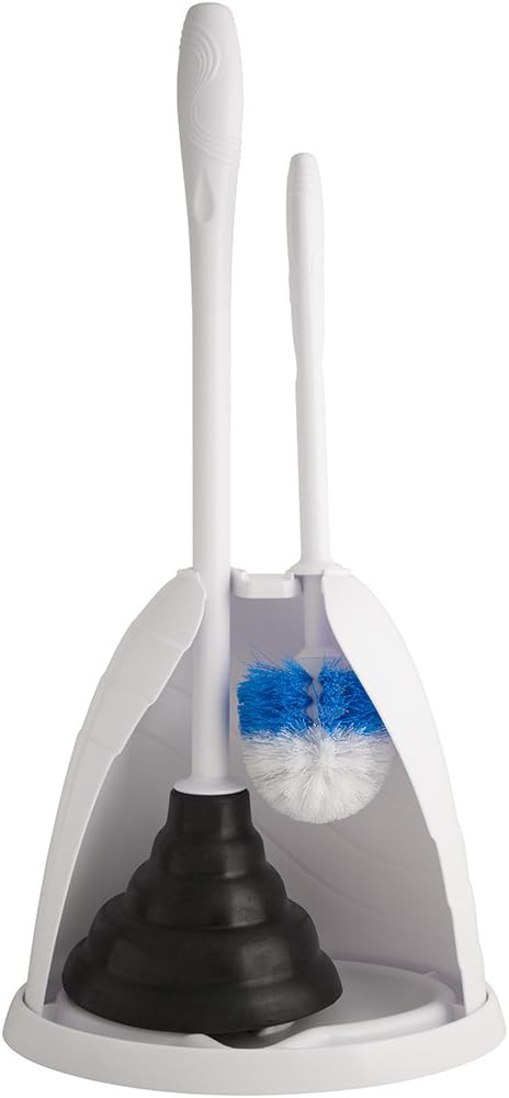PlumbCraft Heavy-Duty Plunger Toilet Brush and Caddy 7506400 Versatile Bathroom Accessory Set and Apartment Must-Have Toilet Plunger and Brush Set with Durable Hiding Caddy for Sanitary Storage