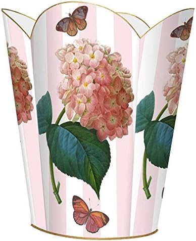 Marye-Kelley WB542-Pink Hydrangea on Stripes Wastepaper Basket