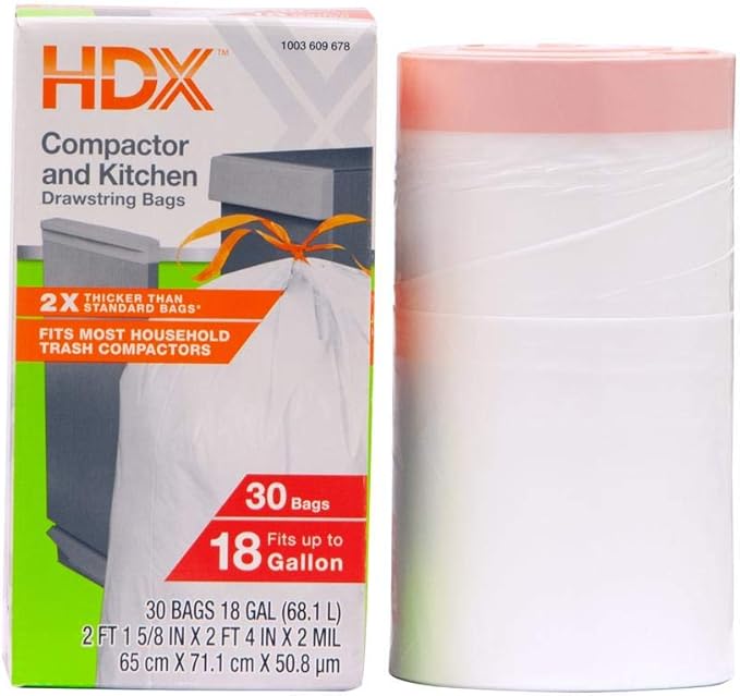 HDX 18 Gallon Heavy-Duty Drawstring Kitchen and Compactor Trash Bags (30-Count)