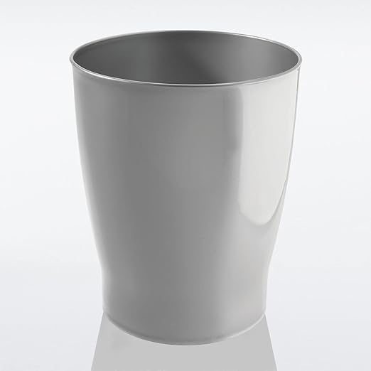 mDesign Round Plastic Bathroom Garbage Can 1.25 Gallon Wastebasket Garbage Bin Trash Can for Bathroom Bedroom and Kids Room - Small Trash Can - Fyfe Collection - Silver