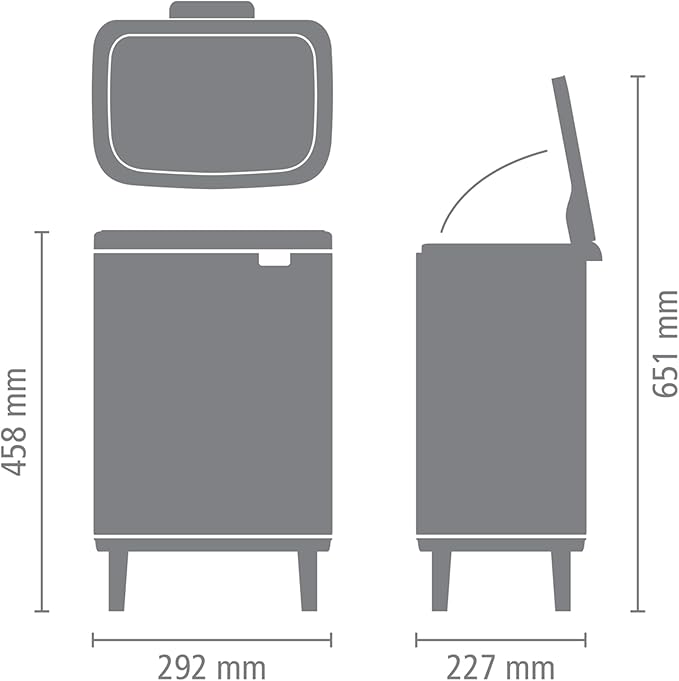 Brabantia Bo Small Lift-Open Trash Can with Raised Legs | 3.2 Gal / 12L | Matt Black | Free Standing Bedroom Bathroom Nursery Trash Can Removable Inner Bucket Non-Slip Feet | + Trash Bags