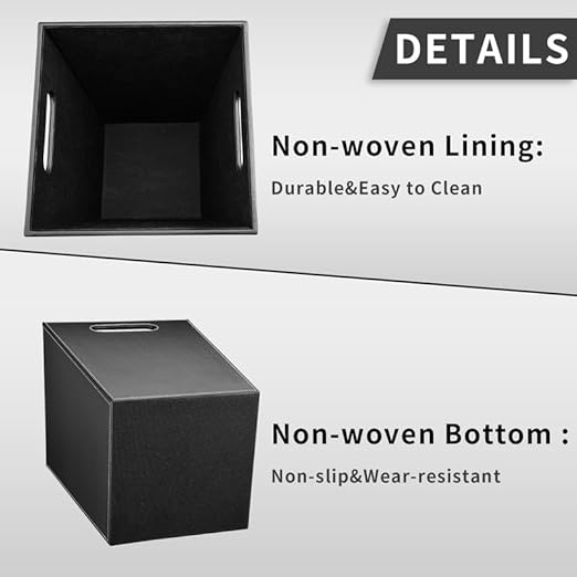 GORESE Pu Leather Trash Can for Bedroom 16L/4.2 Gallon Office Wastebasket with Handles for Near Desk Black Bathroom Garbage Cans for Home Decorative Square Waste Basket Bin for Dorm Easy to Clean