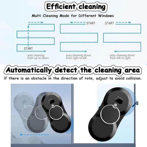 Smart Window Cleaner Robot 5600Pa Strong Suction Remote Control Automated Glass Cleaning for Tiles &amp Glass Doors (Black)