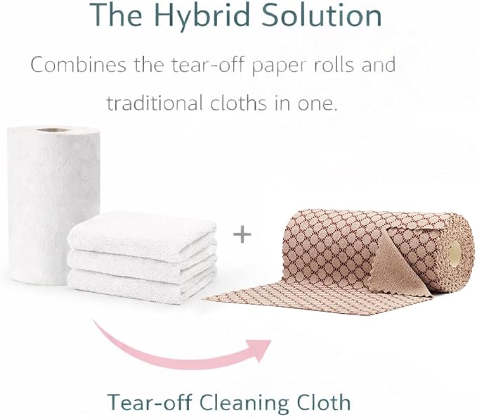Microfiber Cleaning Cloth Roll 50-Count Reusable Durable Absorbent Lint-Free Non-Scratch Towels Dish Rags for Kitchen Home Window &amp Screens Paper Towel Alternative Brown Dot 12x12 in