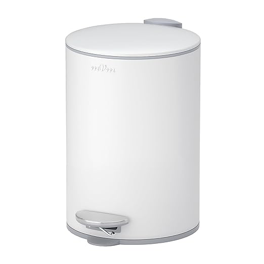 mVm Kitchen Trash Can5.3 Gallon/20 Lliter Step Round Trash Can with Lid and Foot PedalAnti-FingerprintSoft-Close.Stainless Steel Garbage Can for BathroomBedroomOfficeLiving Room (Matte White)