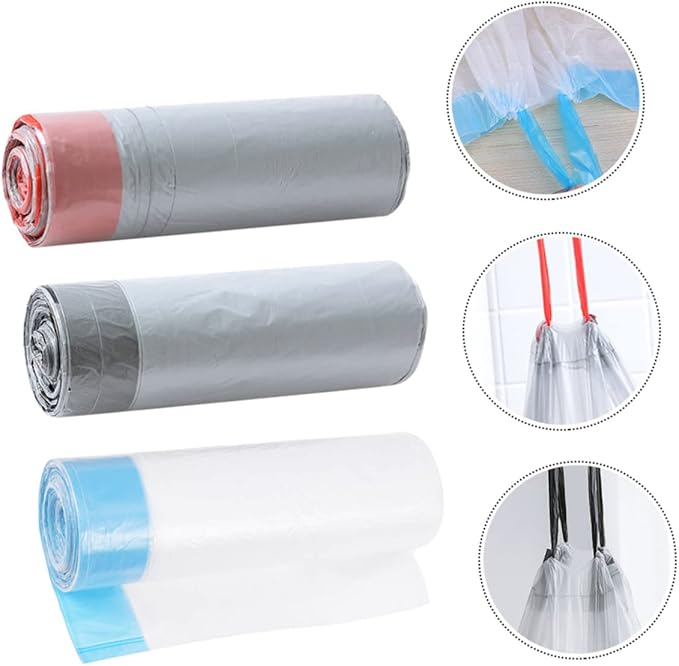 Beaupretty 1Set Disposable Trash Bags with Drawstring Handles Durable Rubbish Bags for Easy Lifting and Carrying Strong Pe Material Random Color Styles for Kitchen