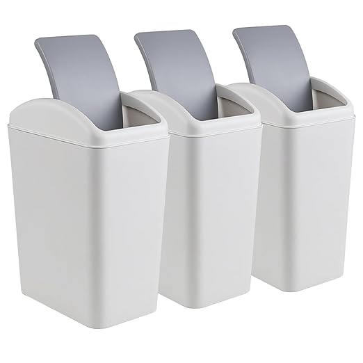 3-Pack 4.5 Gallon Plastic Trash Can with Swing Lid Swing-Top Waste Can Grey