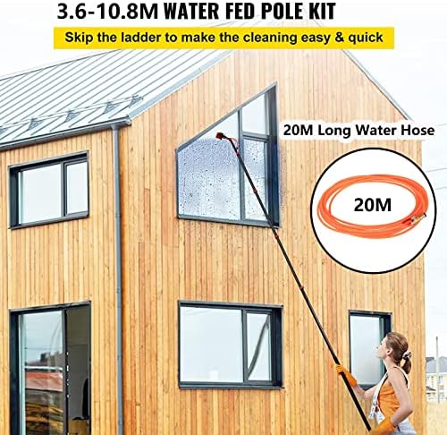 Glass Cleaning Brush Home Water Fed Telescopic Pole Kit Solar Panel Brush Rotating for Photovoltaic PanelWindow Cleaning Pole 12-36FT Water Fed Telescopic Brush with Squeegee Water/Hose F