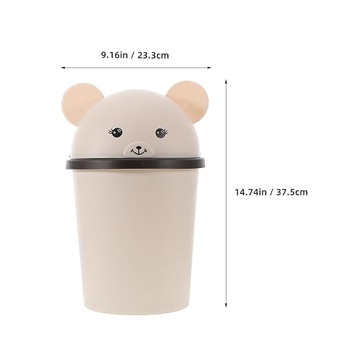 Bear Shaped Wastebasket Trash Can 10L Plastic Swing Lid Bathroom Kitchen Bedroom Home Office Storage Bin for Room