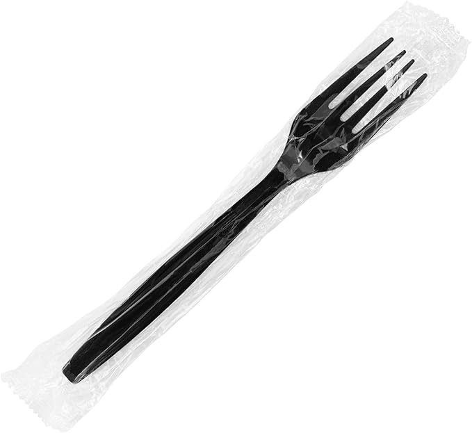 Karat [7 - 1000 ct] Heavy Duty Plastic Forks Individually Wrapped - Sturdy Disposable Forks for Restaurants &amp Food Trucks | Black