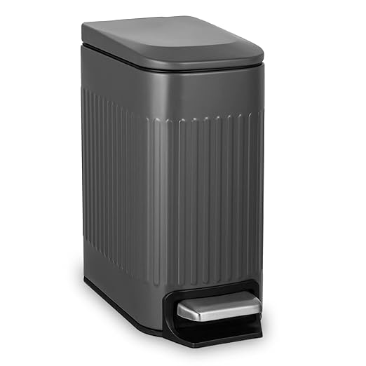 TrashAid Small 1.6 Gallon Stainless Steel Trash Can with Removable Inner Bucket Grey Hands Free Step Pedal Design