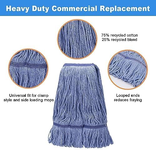6 Pack Heavy Mop Replace Headmop Head ReplacementCommercial mop HeadsReusable Mop Head Refills-Replacement Mop Heads SuitableWet Industrial Blue Cotton Looped End String Head Refill (Blue)