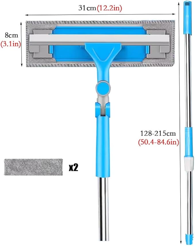 Rotatable Stainless Steel Window Cleaning Rods Glass Washing Kit with Bendable Head &amp Threaded Extension Pole Outdoor Windows Scrubber for Caravans/Auto Glasses/Solar Panel