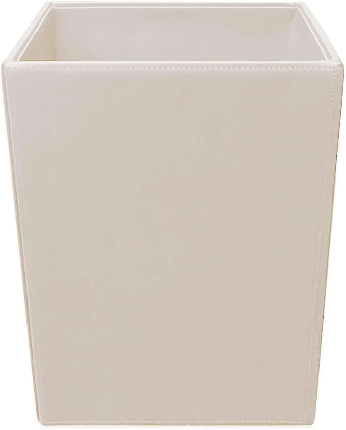 Dacasso Bonded Leather Waste Basket - Luxury Waste Basket (White Latte 14 QT)