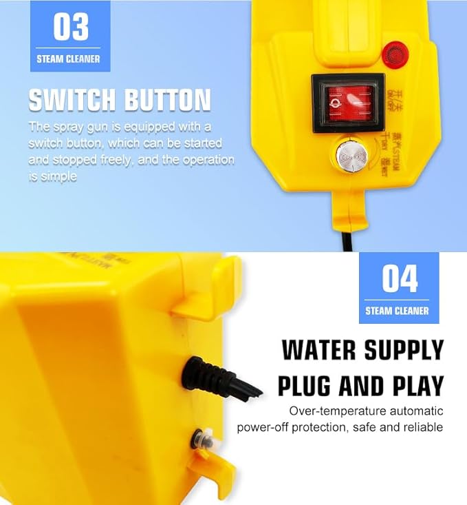 Wet and Dry 2 in 1 Multi-purpose Handheld Powerful Steam Cleaner Portable (Yellow)