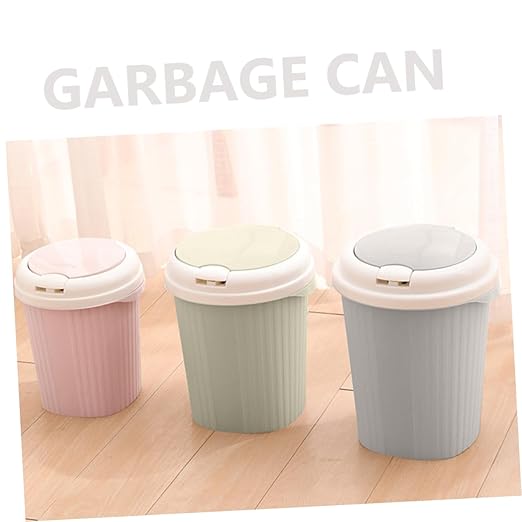 Waste Basket Push-Type Trash Can Compact Wastebasket Non-Slip Base Industrial Look