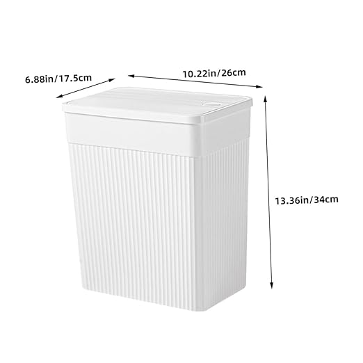 Press Lid Trash Can Large White Square Plastic Wastebasket with Covered Lid for Bathroom Kitchen Household Portable Small Trash Bin for Home Organization