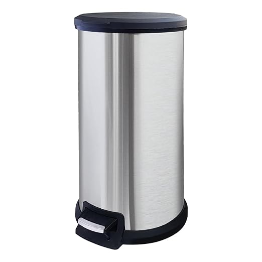 10 Gallon Trash Can with Lid Tall Round Stainless Steel Kitchen Garbage Can with Plastic Lid Liner Free Step-on Pedal Hand Free Trash Can 40 Liter Capacity Silver