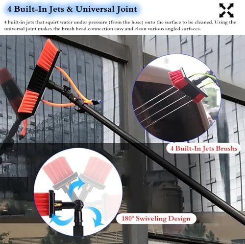 Glass Cleaning Brush Home Water Fed Telescopic Pole Kit Solar Panel Brush Rotating for Photovoltaic PanelHigh Reach Window Cleaning Brush with 19.7ft Telescoping Water Fed Pole 180° Rotatab