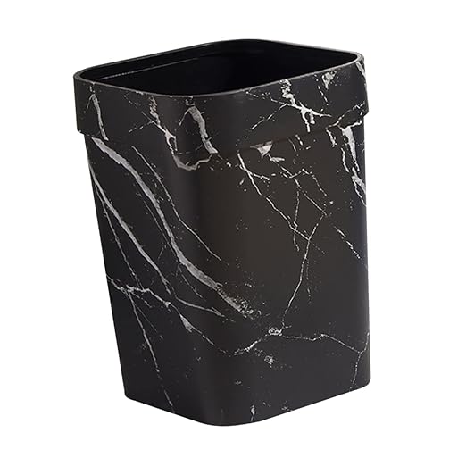 Marble Pattern Garbage Bin Plastic Waste Basket Indoor Trash Can for Bathroom Kitchen Home Office with Sleek Marbling Design and Easy Plastic Bag Use