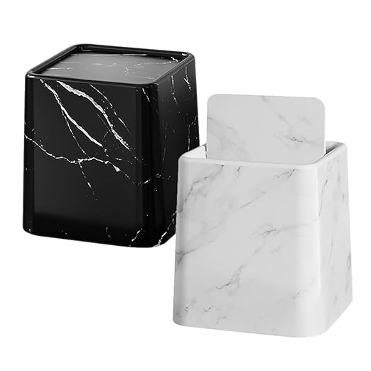 Cabilock 2Pcs Marble Trash Can with Swing Lid Stylish Wastebasket for Kitchen Bathroom Bedroom and Office Compact Imitation Marble Design for Changes