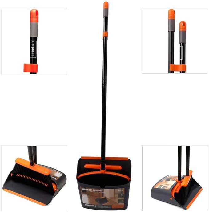 TreeLen Broom and Dustpan Set with 52 Long Handle for Home Kitchen Room Office Lobby Floor Use Upright Stand Up Stand Up Broom with Dustpan Combo