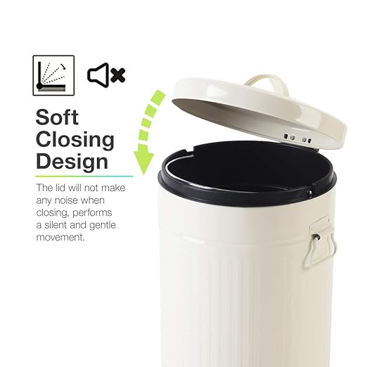 White Trash Can with Lid Bathroom Bedroom Waste Basket Soft Close Small White Garbage Can Retro Vintage Home Office Trash Can 12 Liter/3 Gallon Glossy Cream White