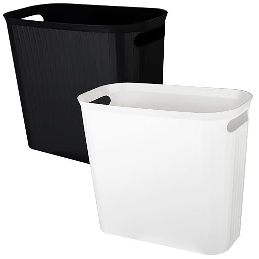 rejomiik Small Trash Can Garbage Can Slim Waste Basket 3.5 Gallon Black and White