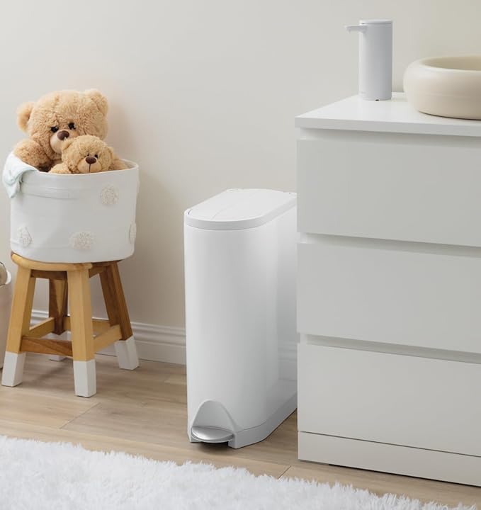simplehuman Diaper Can with Odorsorb System (Odorsorb Pods and Odorsorb Liners) 18 Liter/ 4.8 Gallon White Stainless Steel
