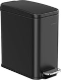 SONGMICS Bathroom Trash Can 1.3 Gallon (5 L) Small Trash Bin with Lid Slim for Small Spaces Stainless Steel Garbage Can Soft Close Black ULTB560B05