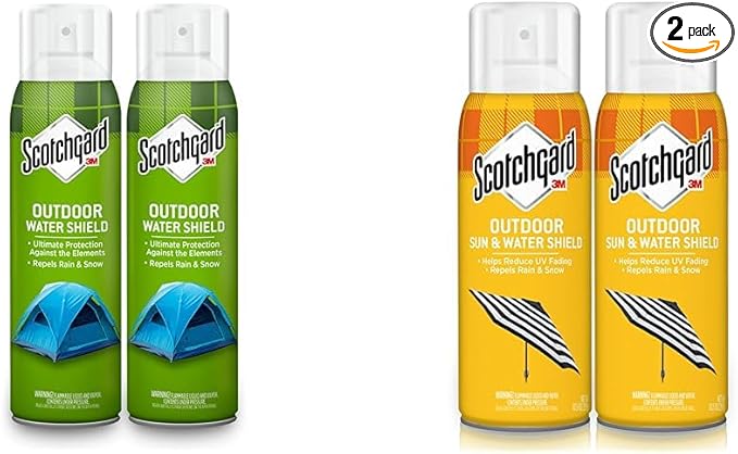 Scotchgard Sun and Water Shield Repels Water 21 Ounces (2 Cans) &amp Heavy Duty Water Shield Repels Water Ideal For Outerwear Tents Backpacks Canvas Polyester And Nylon 21 Ounces