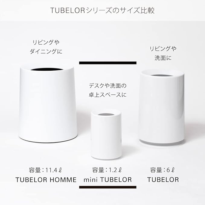 Ideaco TUBELOR Mini Designer Round Countertop Trash Can Conceals Any Plastic Bag 0.3 Gal Gloss Black