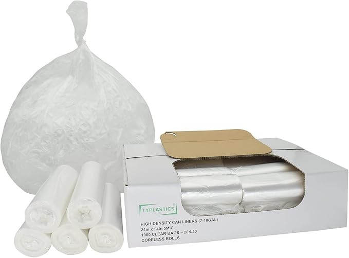 TYPLASTICS Trash Can Liner - Wholesale 1000 Count Garbage Bags on Perforated Roll 7-10 Gallon Multipurpose for Office Bathrooms Business Home Commercial and Industrial Needs 24 x 24