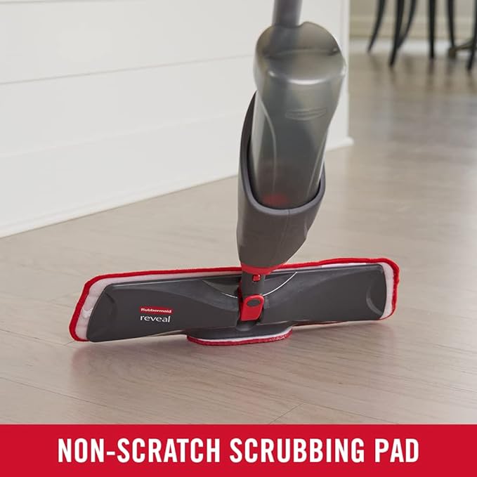 Rubbermaid Reveal Spray Mop Floor Cleaning Kit 3 Reusable Microfiber Wet Pads 1 Refillable Bottle Cordless Multi-Surface Mopping for All Home/Bathroom/Office Floors