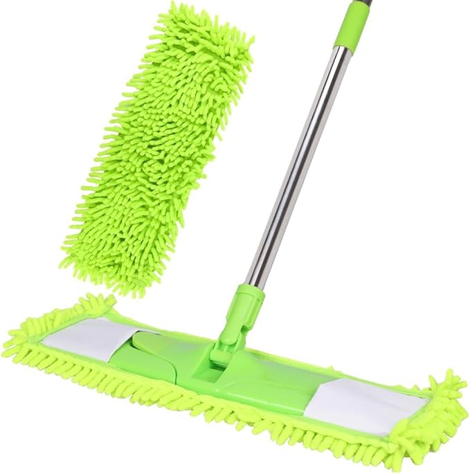 [Godiyyer] Dust Mop for Floor Cleaning 360° Swivel Chenille Mop with 2 Washable Pads Adjustable 31-58 Handle Dry and Wet Available Suitable for Hardwood Laminate Tile Marble