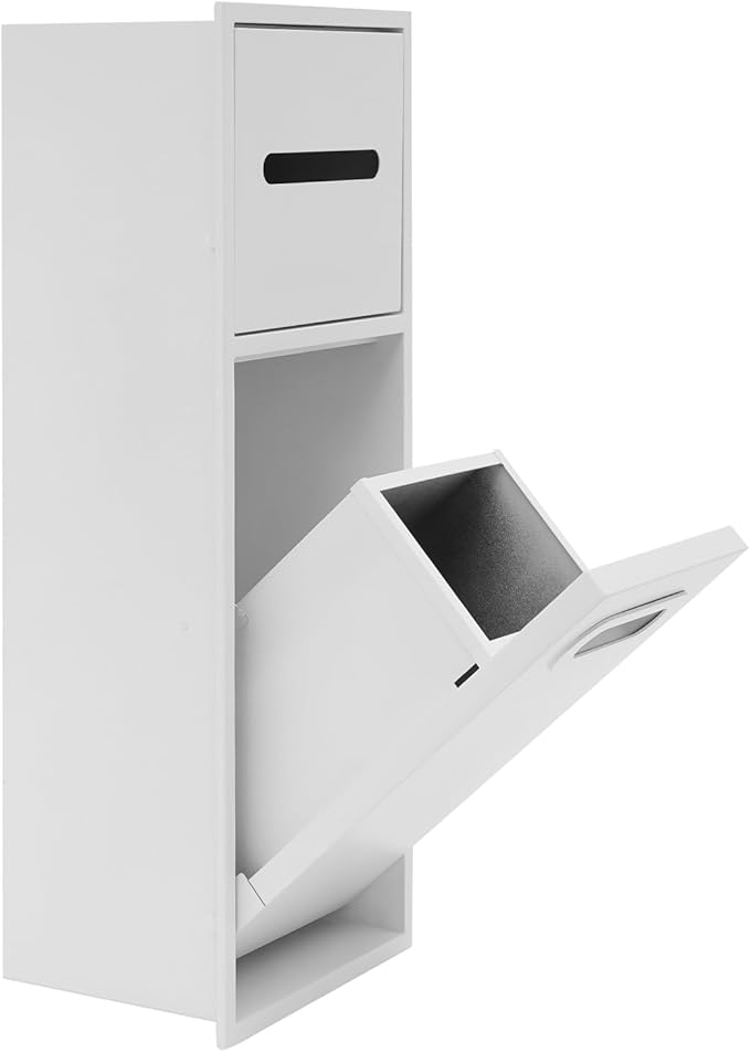 Recessed Bathroom Trash Can with Toilet Paper Holder Stainless Steel Hidden Tilt Out Trash Can Cabinet Modern in-Wall Niche for Bathroom Bedroom Office