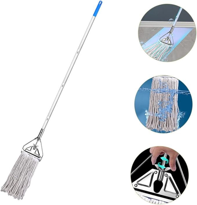 Cotton Mop for Hardwood Tile Cleaning Durable Wet Dry Use Heavy Duty Non Slip Handle High Absorbency for Efficient Floor Maintenance for Hardwood Laminate and More