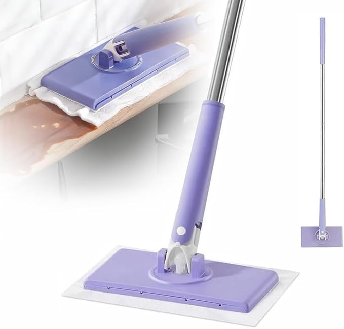 2026 Snap Grip Mini Mop Upgraded with 10 Pads| Zero Touch Hands-Free Cleaning Mop|27.5” &amp 36.5” Adjustable Handle Flat Dust Mop for BathroomCornersWindows|No Wash Wet &amp Dry Use (36.5”Purple