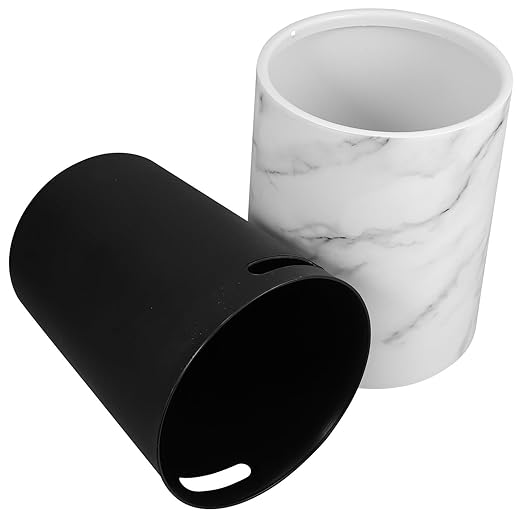 Housoutil Marble Pattern Trash Bin 12L Medium Size Lidless Wastebasket White Plastic Garbage Container for Home Office Bedroom Bathroom Use
