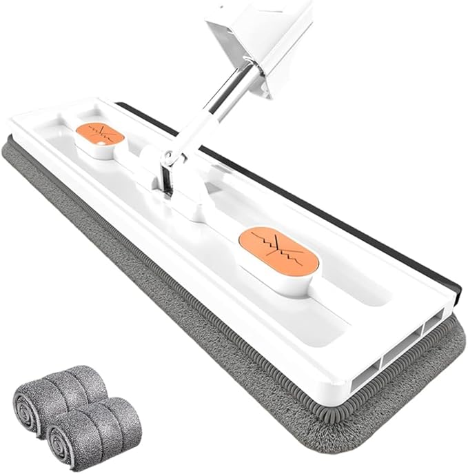 Large Flat MopLarge 17inch Hands-Free Mop EVA Squeegee &amp 360° Swivel for Hard Floors (White 2 Cloth)