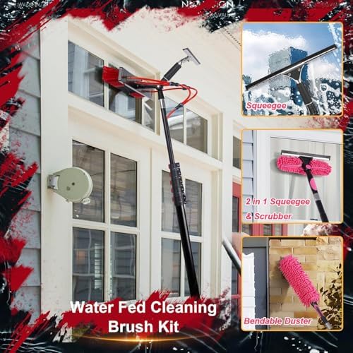 Glass Cleaning Brush Home Water Fed Telescopic Pole Kit Solar Panel Brush Rotating for Photovoltaic PanelWashing Kit: Water-fed Brush3.6-10.8 m Telescoping Pole Cobweb Duster and Squeegee