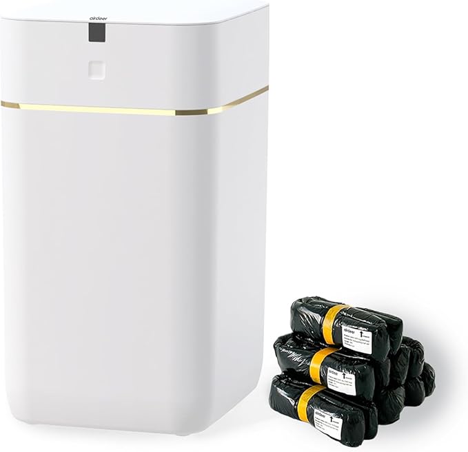Airdeer Automatic Trash Can 4 Gallon Self Sealing and Self-Changing Smart Trash Can Motion Sensor Touchless Garbage can with lid for Kitchen Bathroom Office 6 Refill Rings(A1 Golden line)