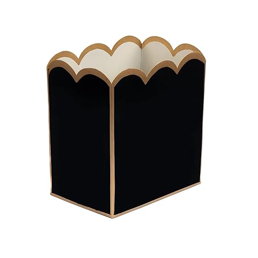 Jaye's Studio Gracie Scarlett Scalloped Baskets Black Waste Basket for Bathroom Office &amp Bedroom Trash Can Decorative Metal Magazine Holder Rectangle Garbage Can for Modern Home Decor 7”x10”x7